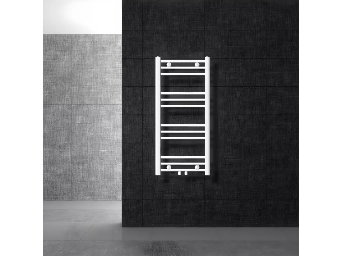 Radiateur sèche-serviette salle de bain droite blanc connexion central 40x80 cm