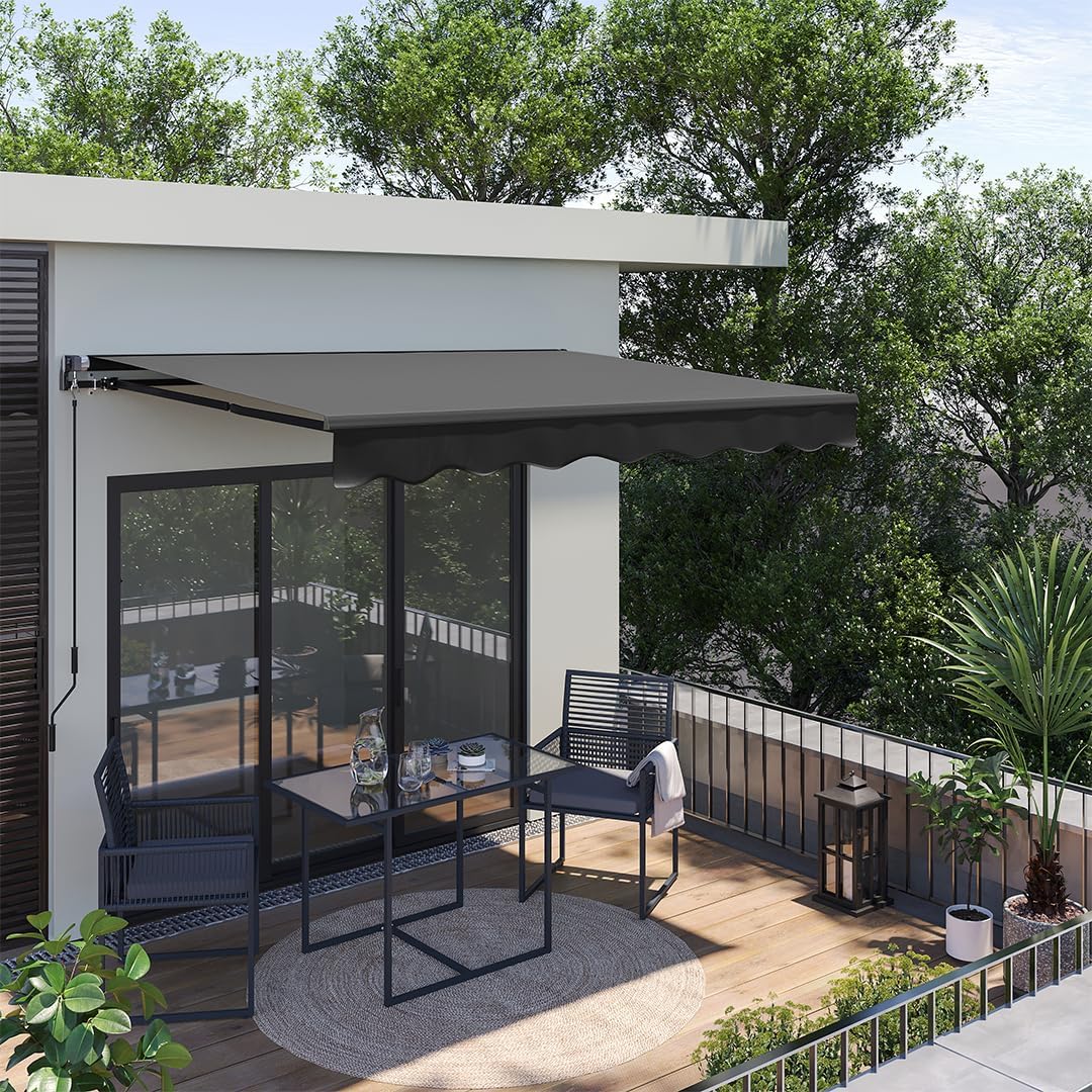 STEELSØN Kestria Markise für Balkon/Dachterrasse/Garten 250x200 cm – Gelenkarmmarkise blickdicht & wetterfest – Außenrollo mit Kurbel aus Kunststoffgewebe – Sonnenmarkise mit Wandhalterung Anthrazit