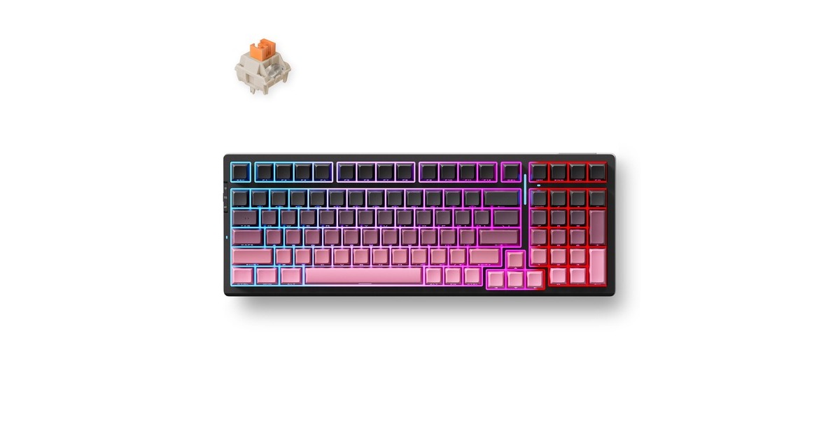 MCHOSEG98 Pro Black Pink Flame Orange Wireless Tri-Mode Custom Mechanical, gaming toetsenbord  (Zwart/pink, US lay-out, TTC Flame Orange, 98%, RGB, Hot swap, Side engraved PBT, draadloos / Bluetooth / USB-C)