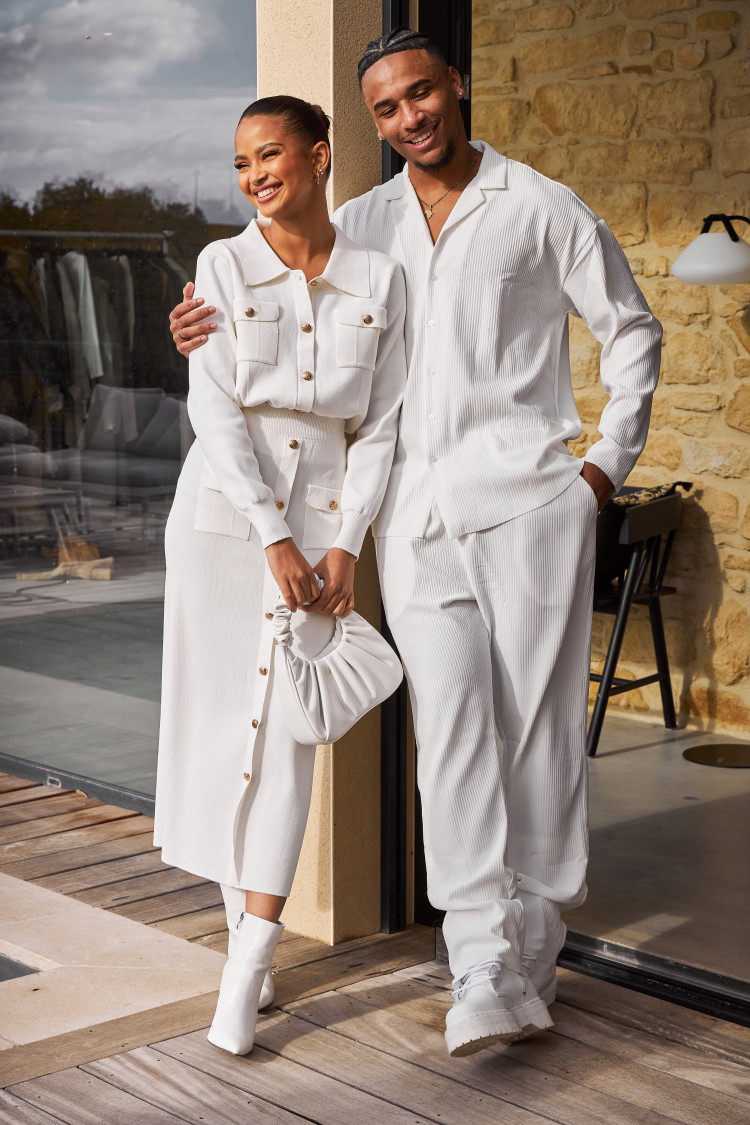 Ensemble 2 pièces gilet + jupe moulant blanc