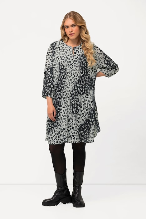 Plissee-Minikleid, Rüschen-Stehkragen, 3/4-Arm