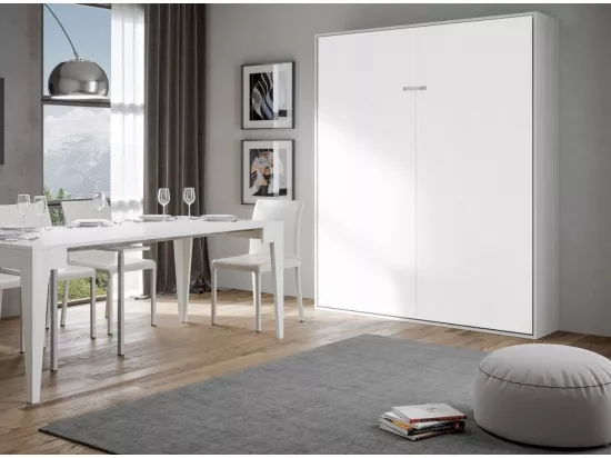 Lit escamotable vertical frêne blanc et porte blanche kanto 160x190