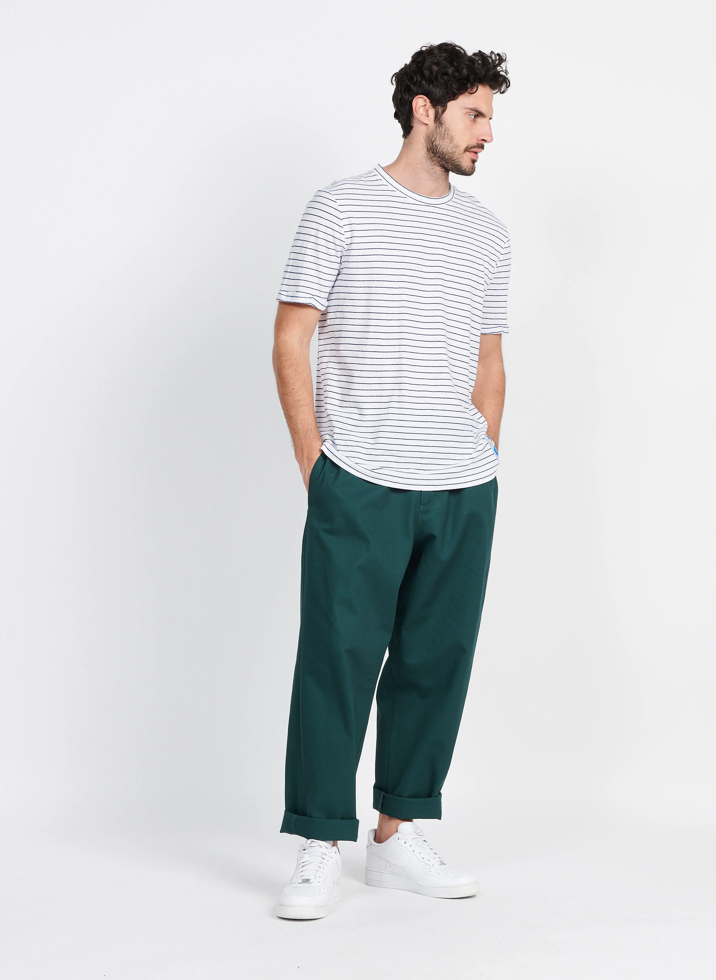 Pantalon droit en coton| Vert