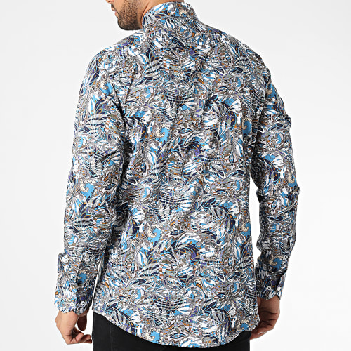 Chemise Manches Longues Floral M6601-6 Bleu