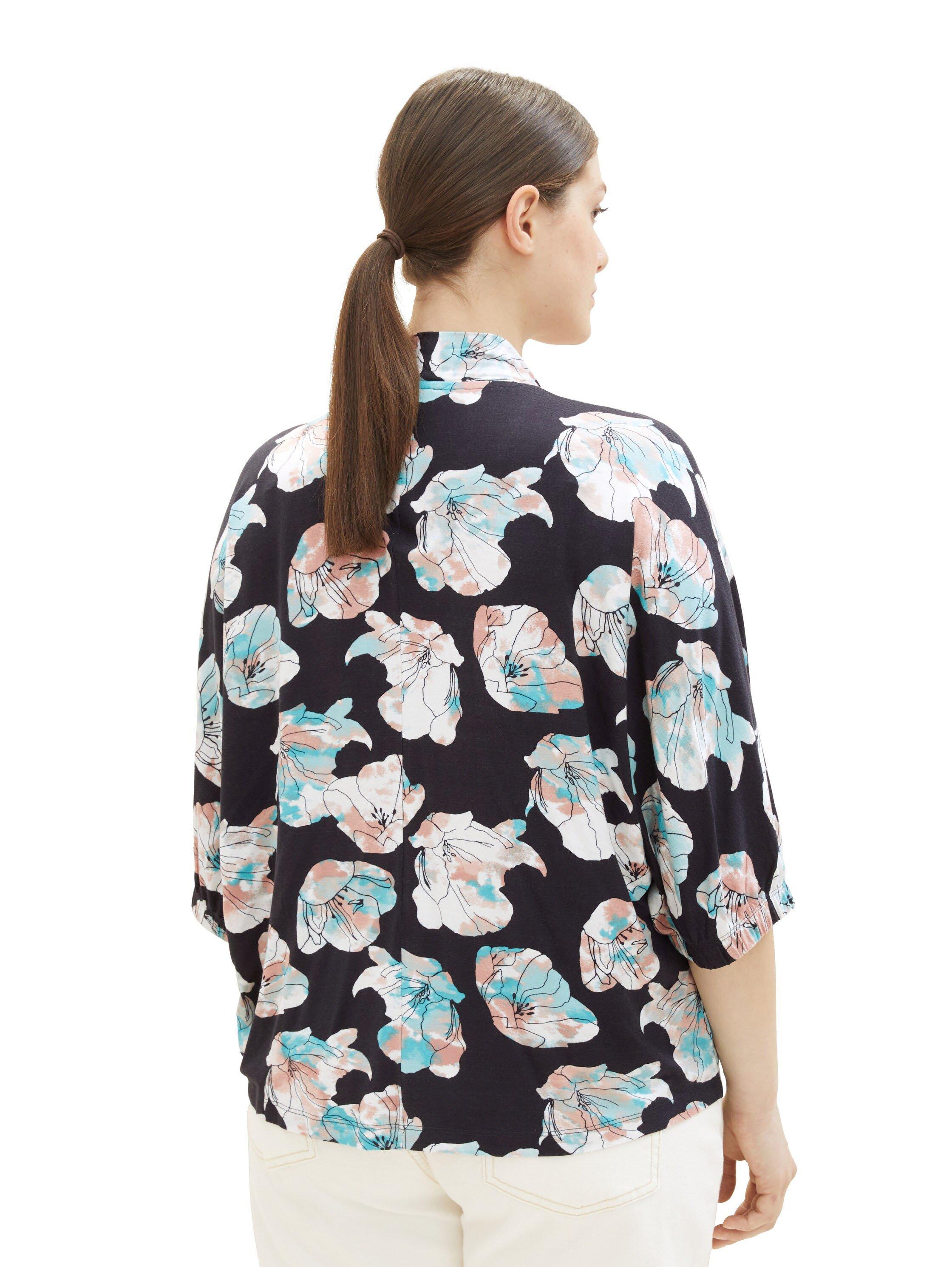Shirt mit Blumen-Alloverprint und V-Ausschnitt