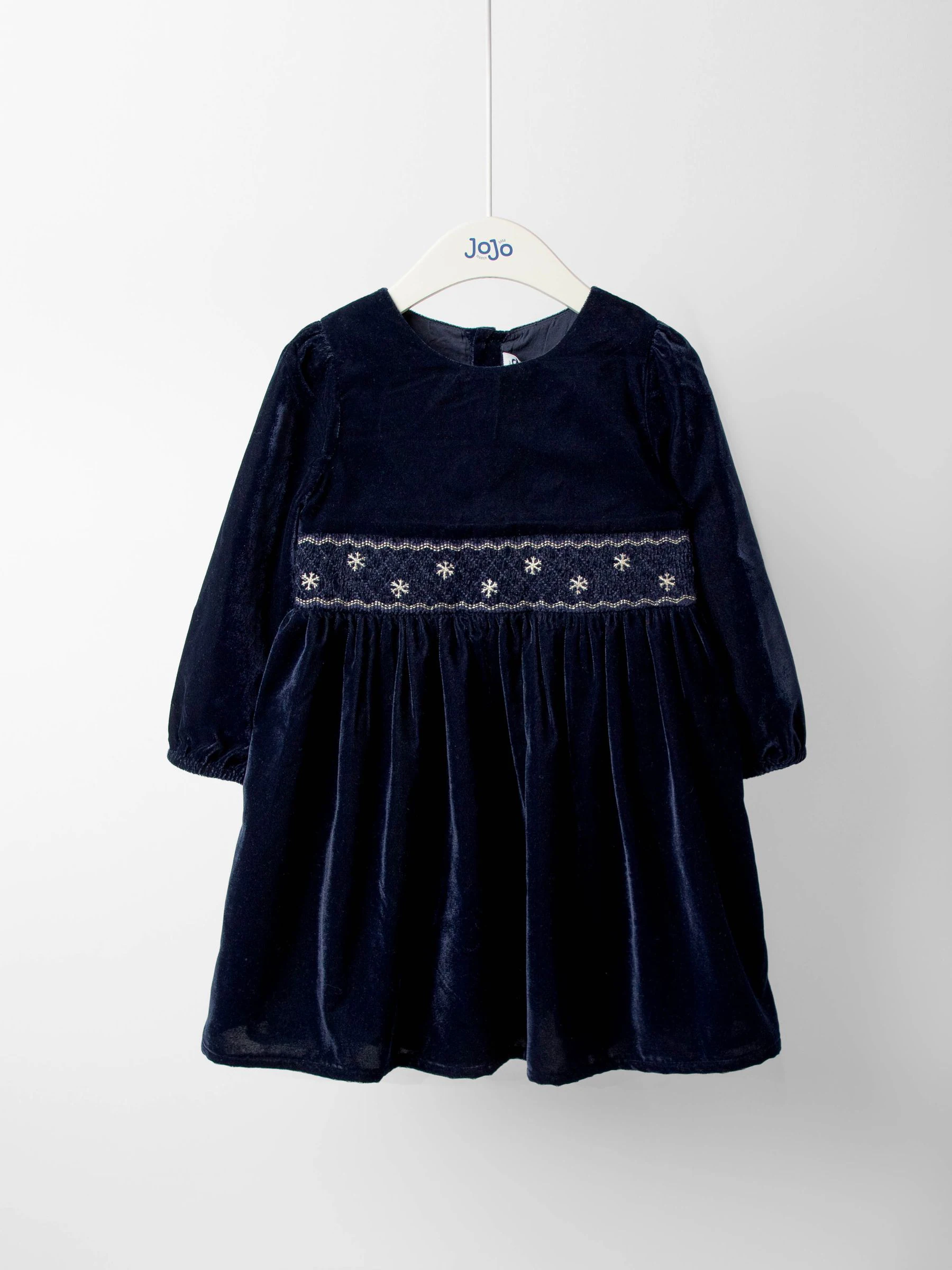 Donkerblauw - JoJo Maman Bébé Smocked Waist Velvet Party Dress