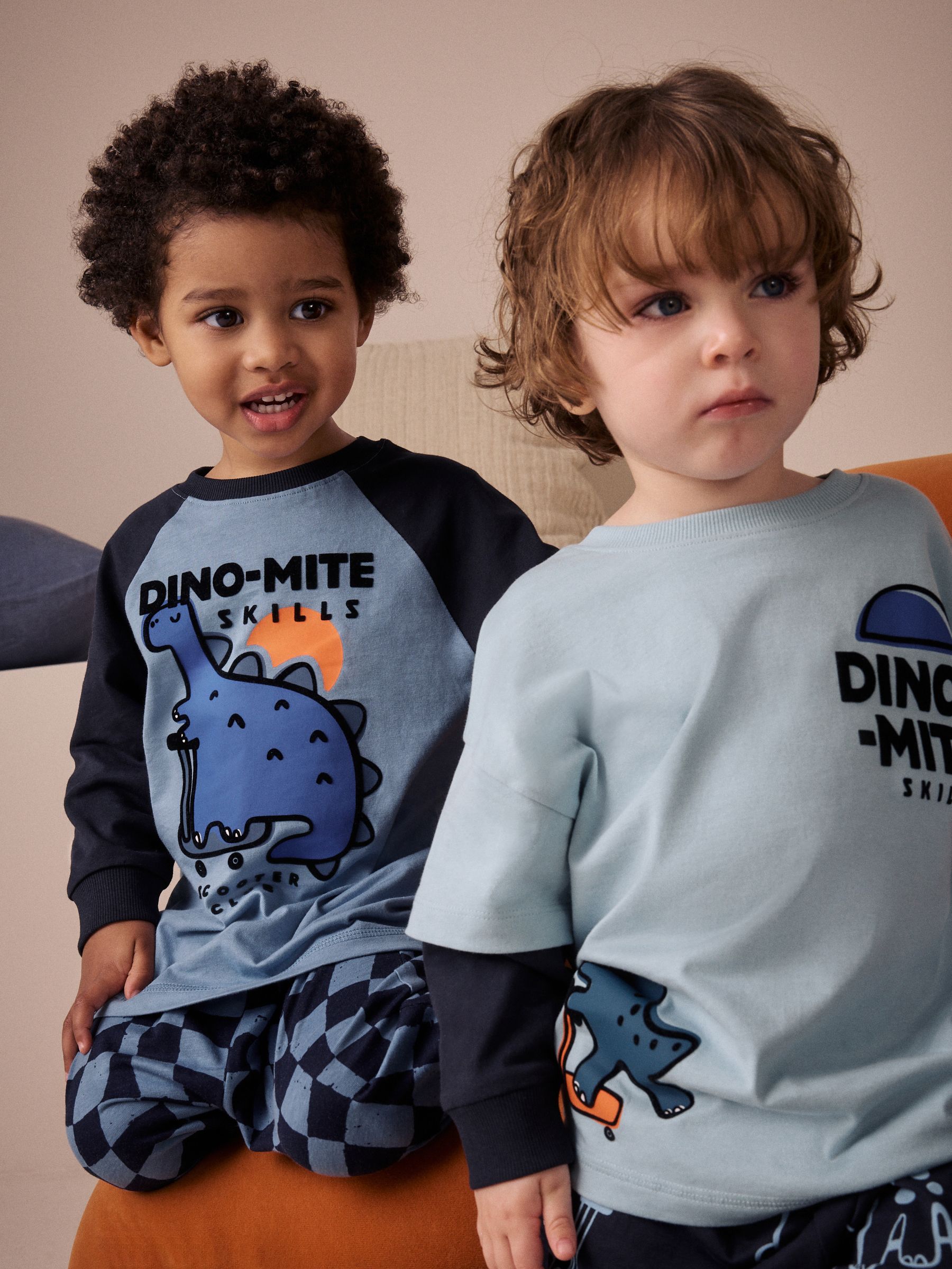 Oranje/marineblauwe met dinosaurusprint - Verpakking van 3 oversized pyjama's 3 (9mnd -10jr)