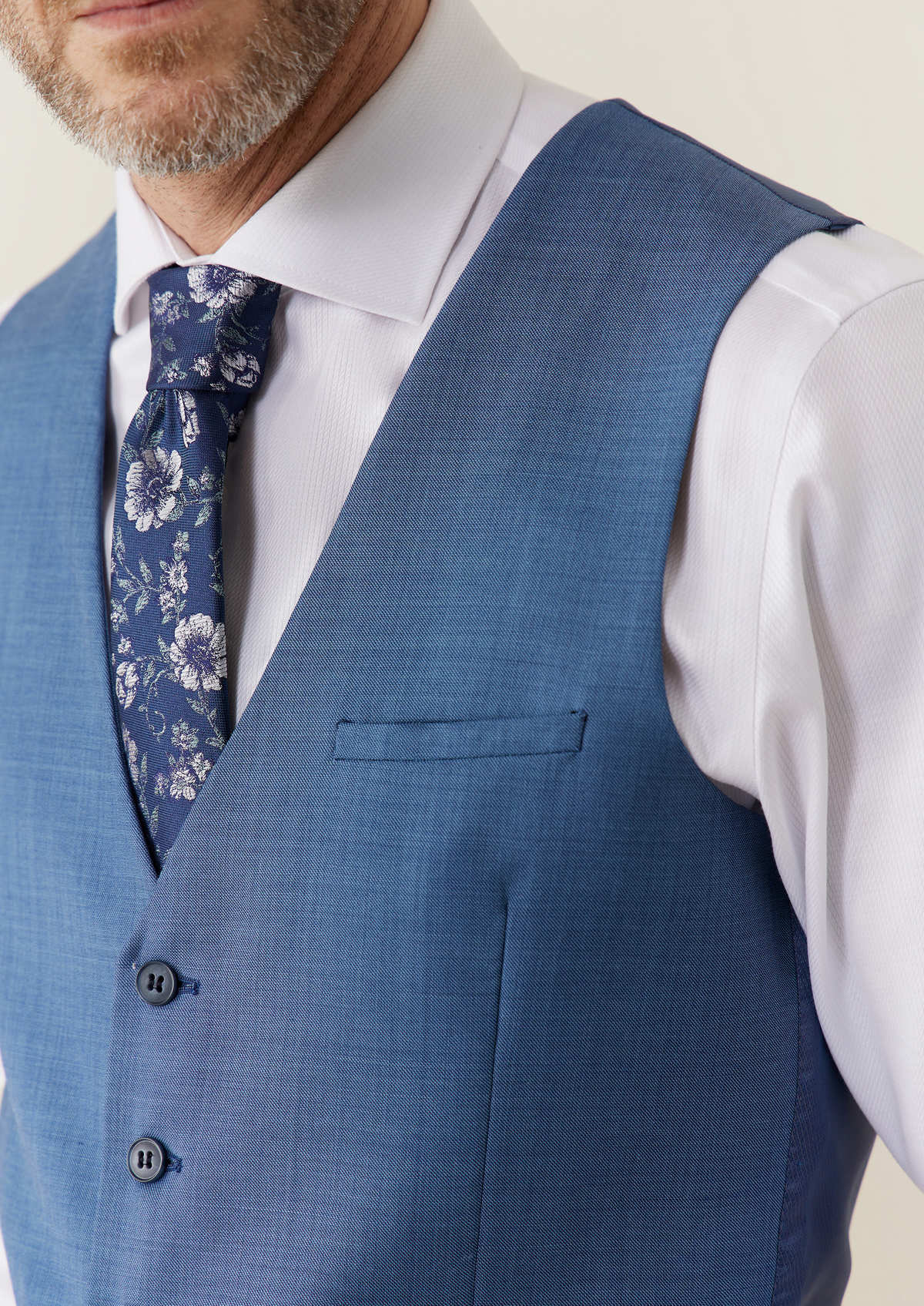 Gilet de costume en laine unie bleu céruléen
