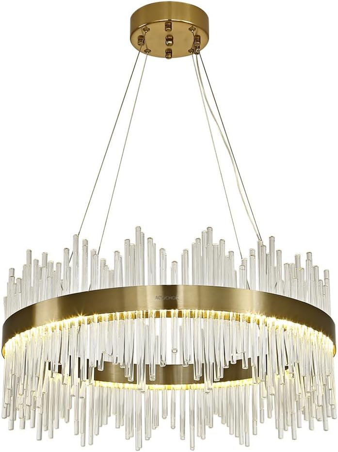 Modern Kristall Pendelleuchte Gold Kronleuchter, Kristall Lampe Rund Hängeleuchte, Häengelampe für Wohnzimmer, Esszimmer,Schlafzimmer, Restaurant,Φ60cm