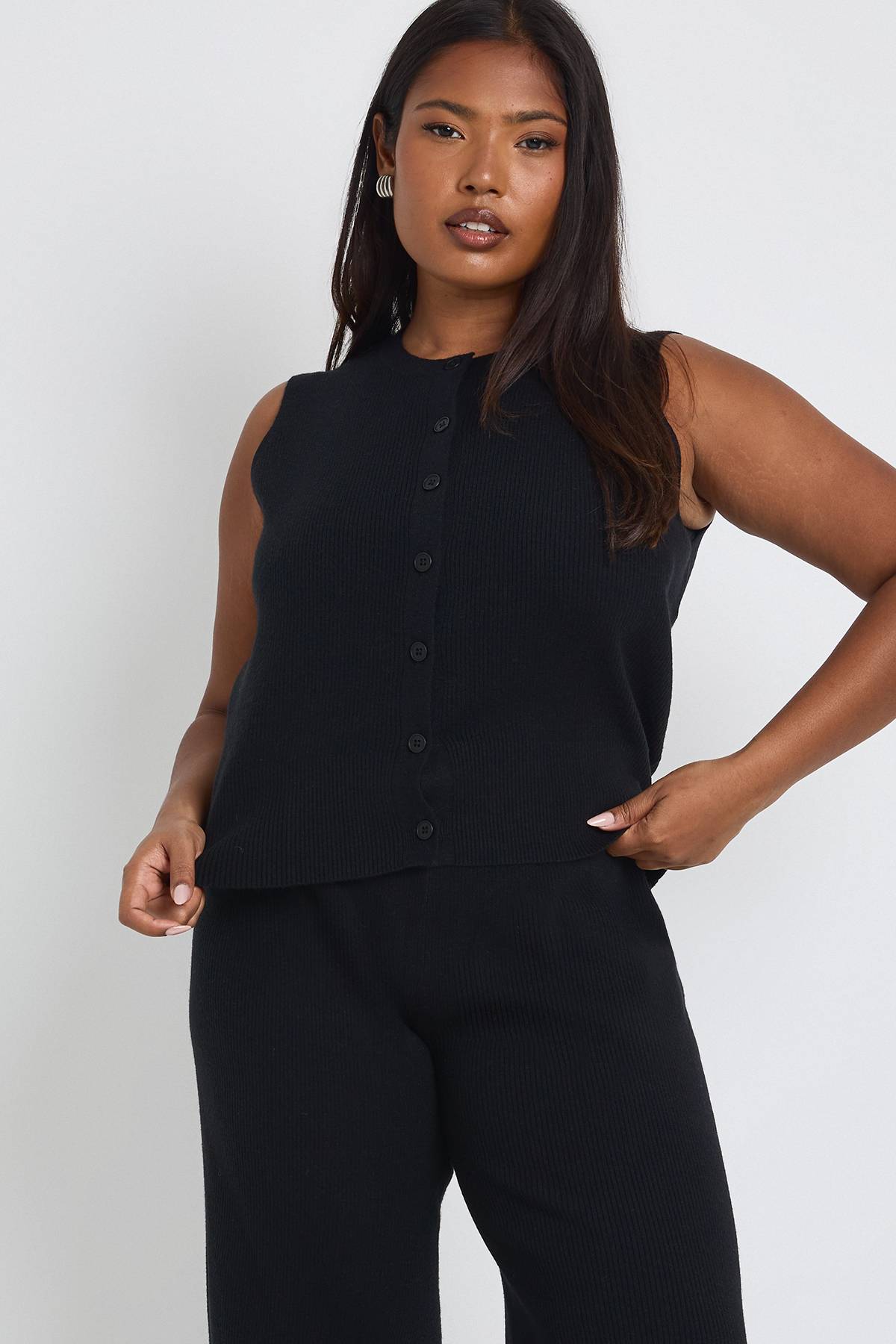 boohoo Ensemble Coordonné Grande Taille Gilet Tricoté Côtelé Super Doux et Pantalon Large