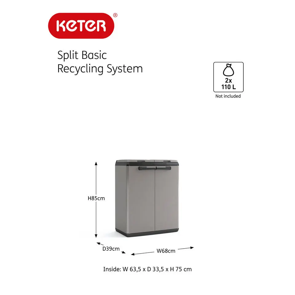 Split basic - 68x39x85 cm - donker grijs/zwart