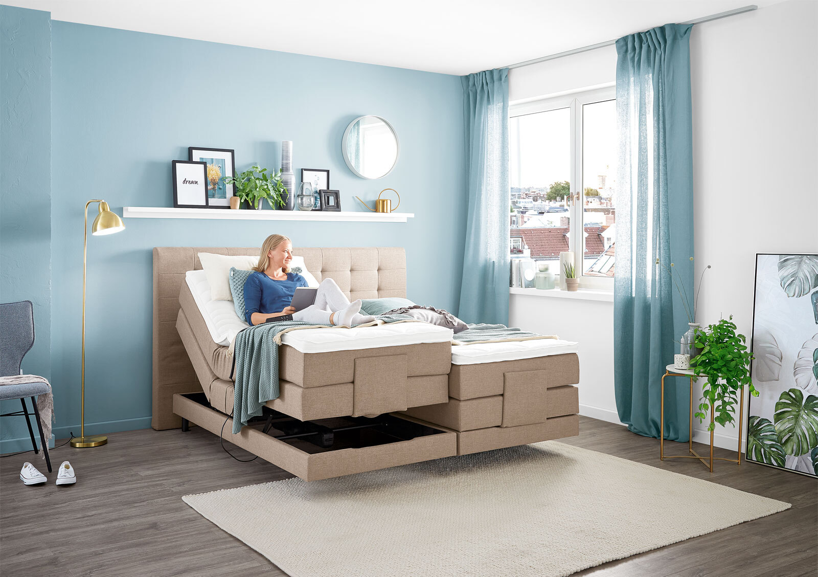 Ole Gunderson Boxspringbett FENTISSIMO TOPMOTION I EL 180 x 200 cm Inari Hellbraun