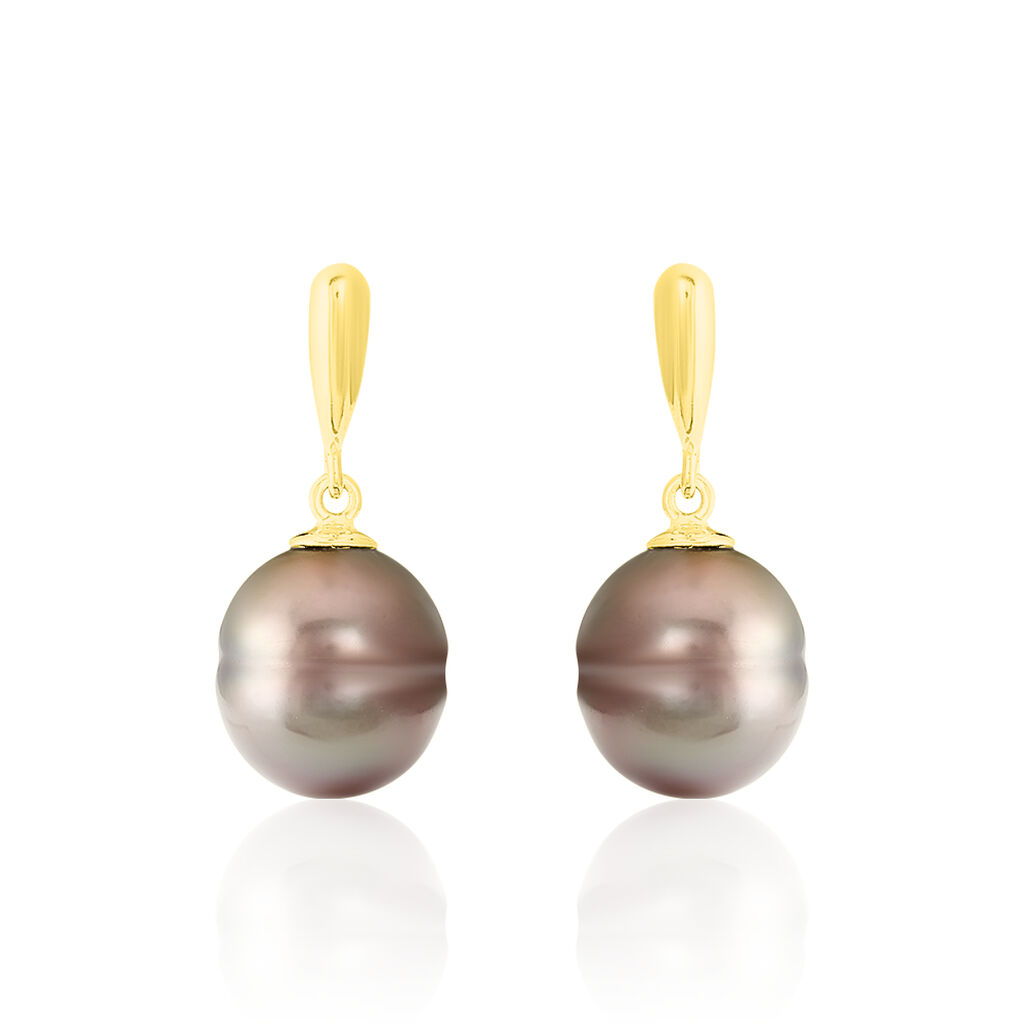 Boucles D'oreilles Pendantes Semi-baroque Or Jaune Perle De Tahiti