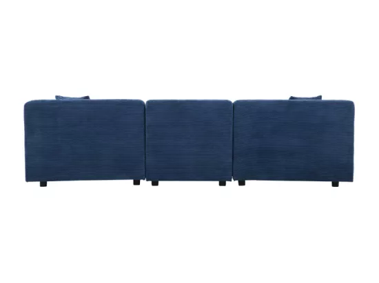 Canapé modulable 4 places: canapé droit 3 places + 1 pouf velours côtelé bleu Monroe