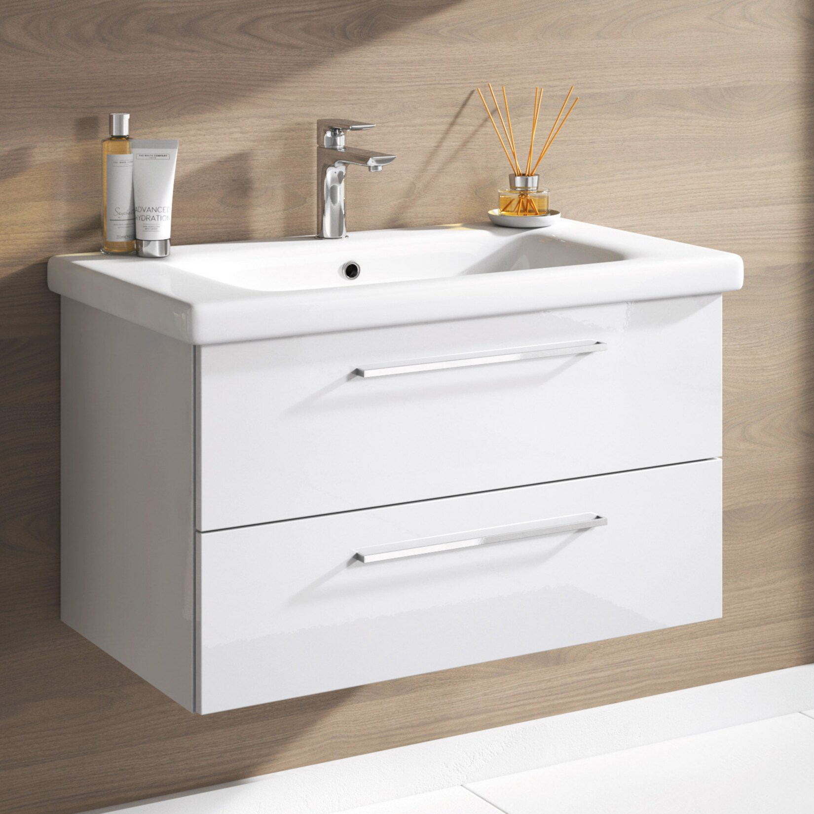 Inter Handels Badmöbel Set NEAPEL, 2 tlg. - Spiegelschrank Waschbeckenschrank 80 cm, Hochglanz Weiß