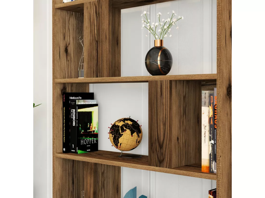 Bibliothèque Dmaestripier, Etagère de bureau, Porte-livre mobile, Librairie, 90x20 h180 cm, Noyer