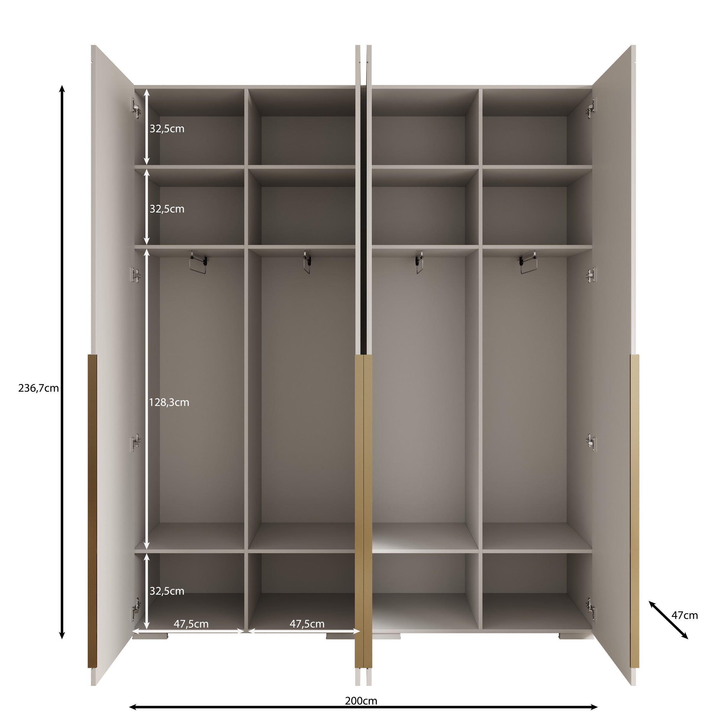 Mayfair - Kledingkast 4-deurs - Wit - 200x47x237 cm