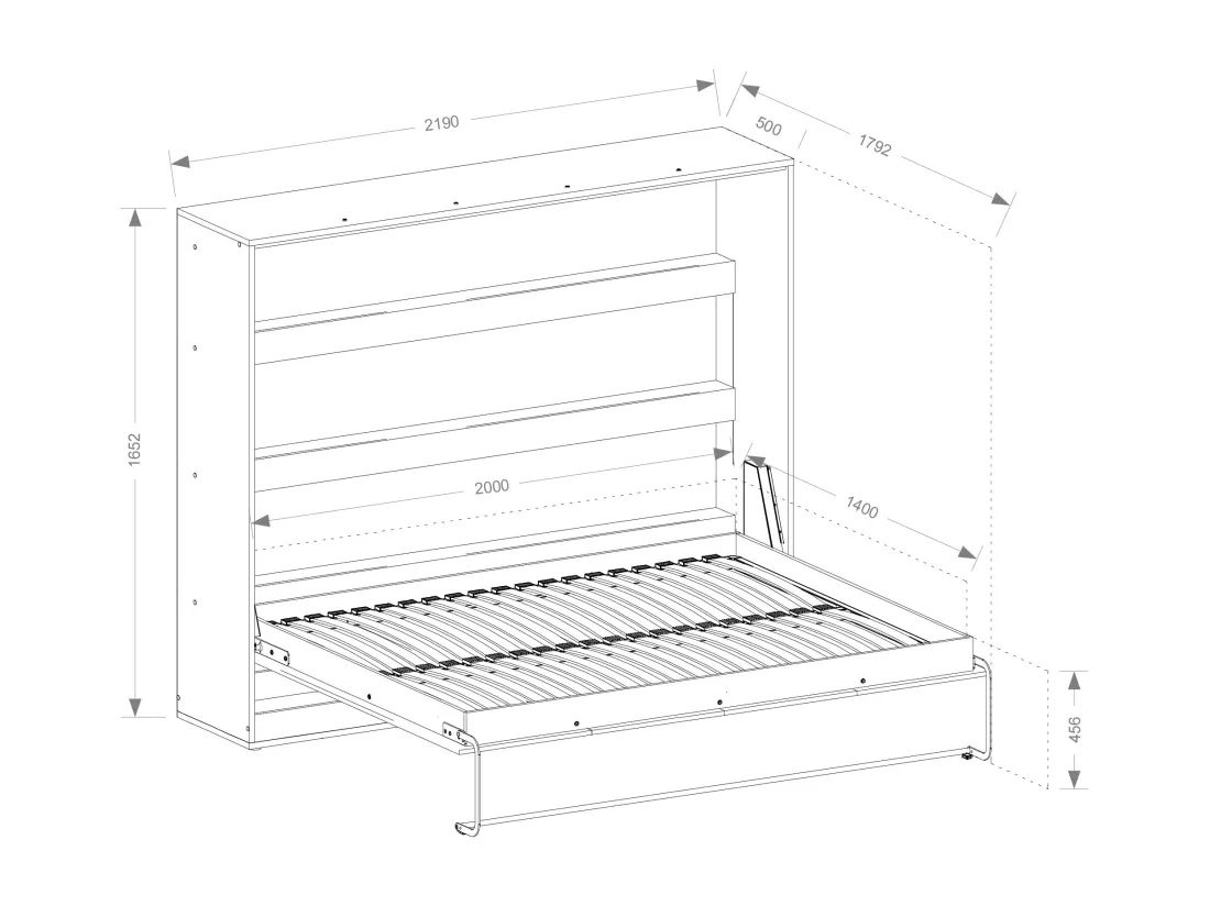 Lit escamotable 140 x 200 cm - Ouverture horizontale manuelle - Avec LEDs - Blanc et naturel + Matelas - RAPILI