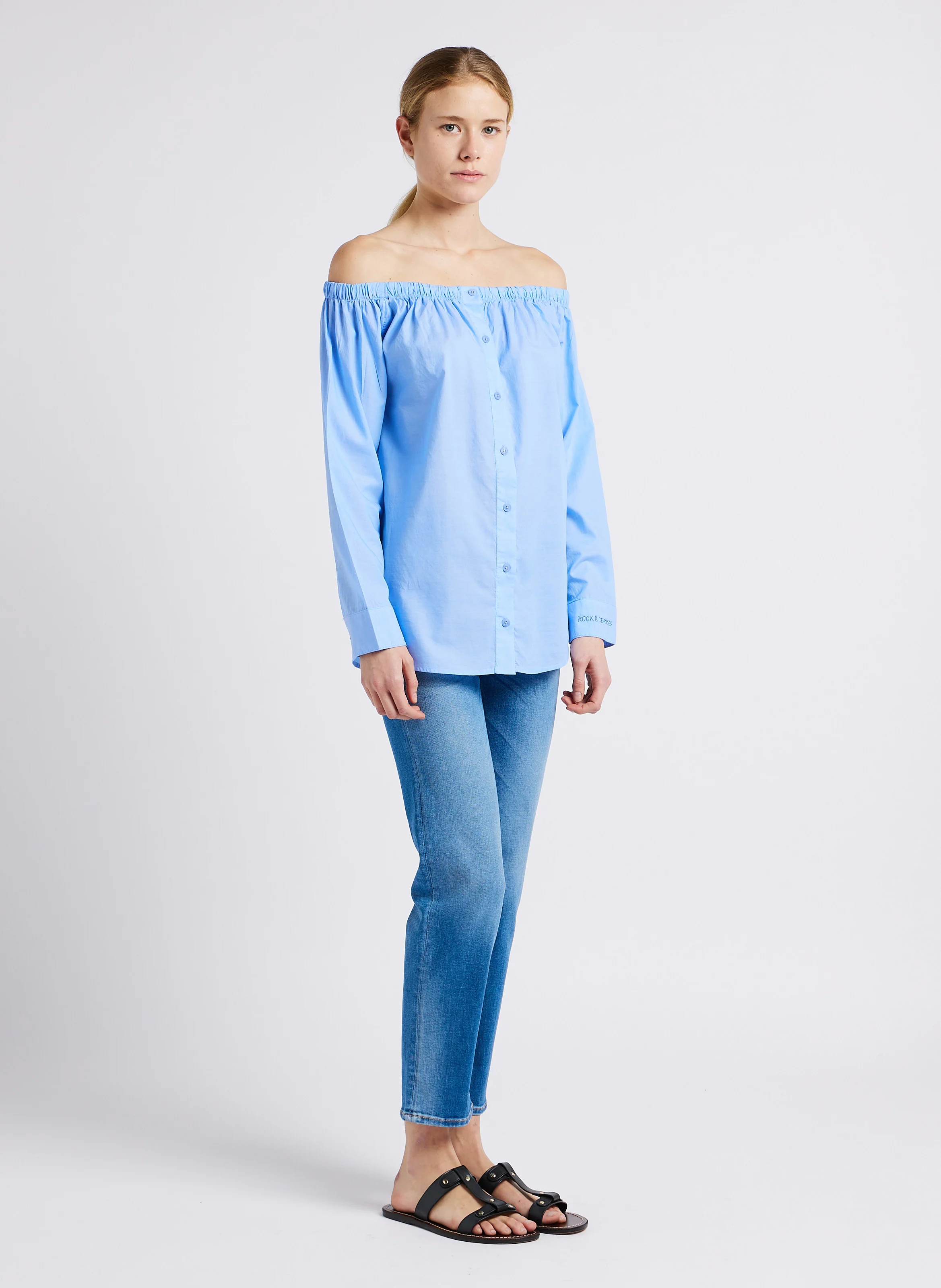 PULPHC16 - Jean high slim-fit 7/8ème asymétrique taille haute| Bleu