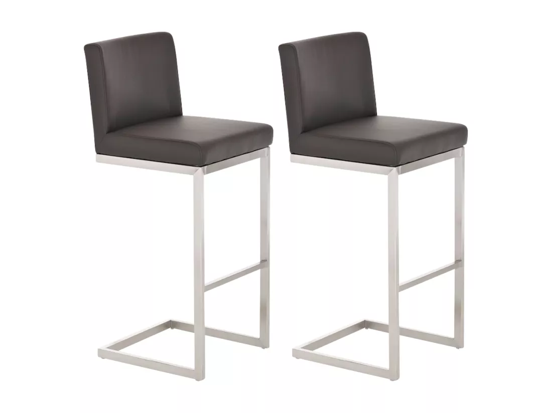 Lot de 2 Tabouret de bar - Similicuir - Marron - Paros
