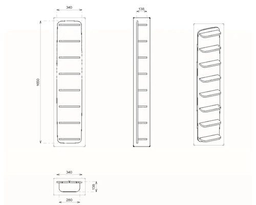 Devo Ovale Hangplank BxHxD 34x165x13,8 cm Lichtgrijs