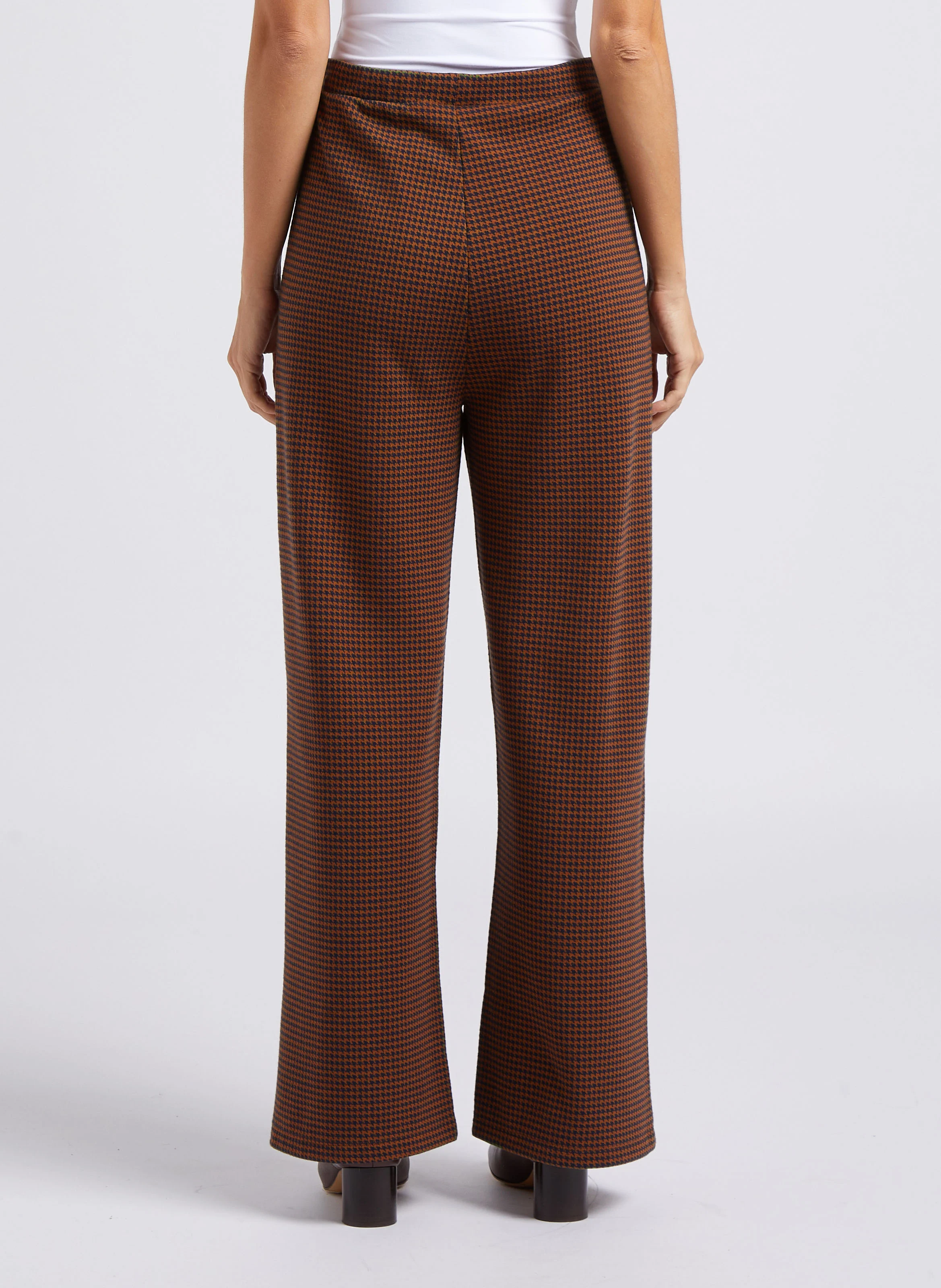 Pantalon droit en jacquard pied de poule | Bleu