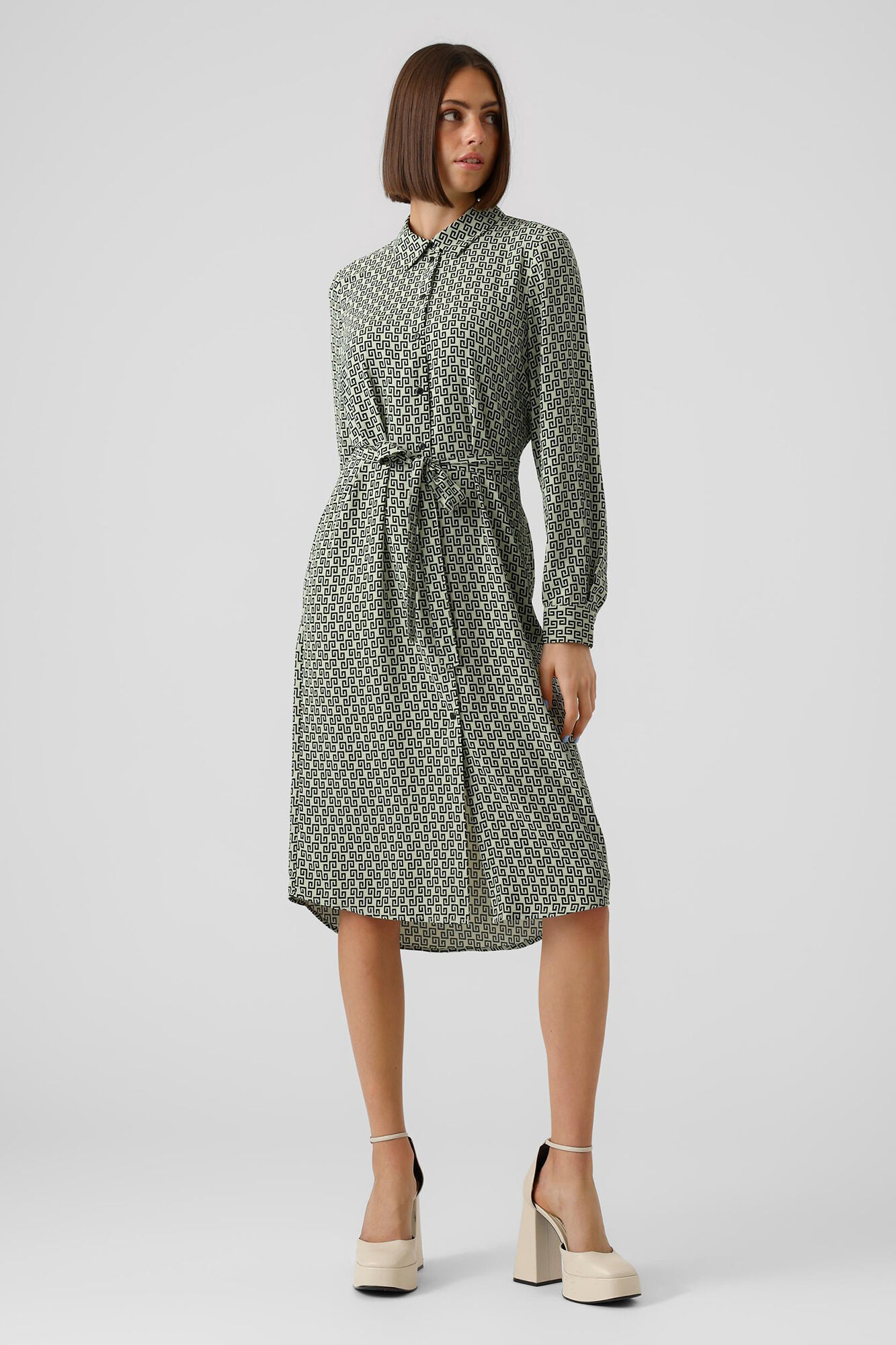 Vestido midi camisa - Verde