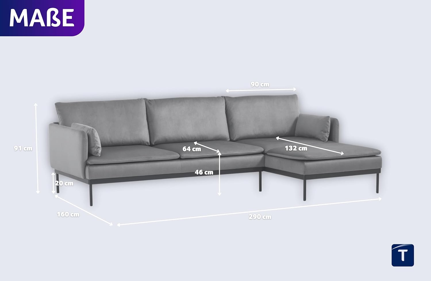Traumnacht Ecksofa Lyon Sofa 2-Sitzer mit Recamiere, beige/Recamiere lässt sich flexibel an der rechten oder linken Seite anbauen, produziert nach deutschem Qualitätsstandard, leichter Aufbau