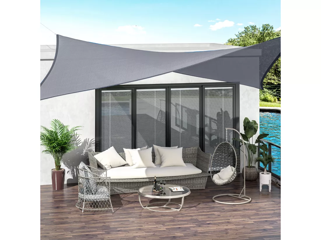 Voile d'ombrage rectangulaire 6L x 4l m HDPE gris