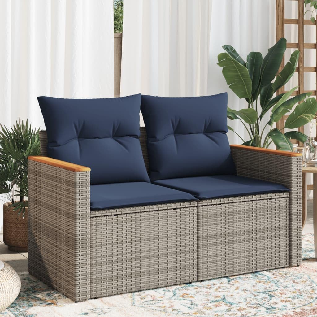 vidaXL Gartensofa mit Kissen 2-Sitzer Grau Poly Rattan