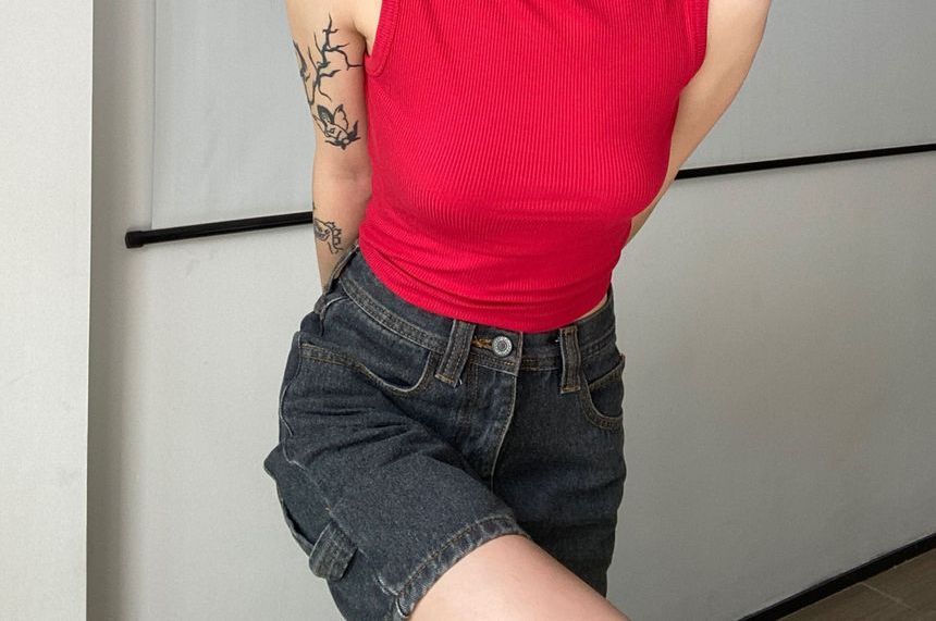Notica - Mock Neck Plain Crop Tank Top