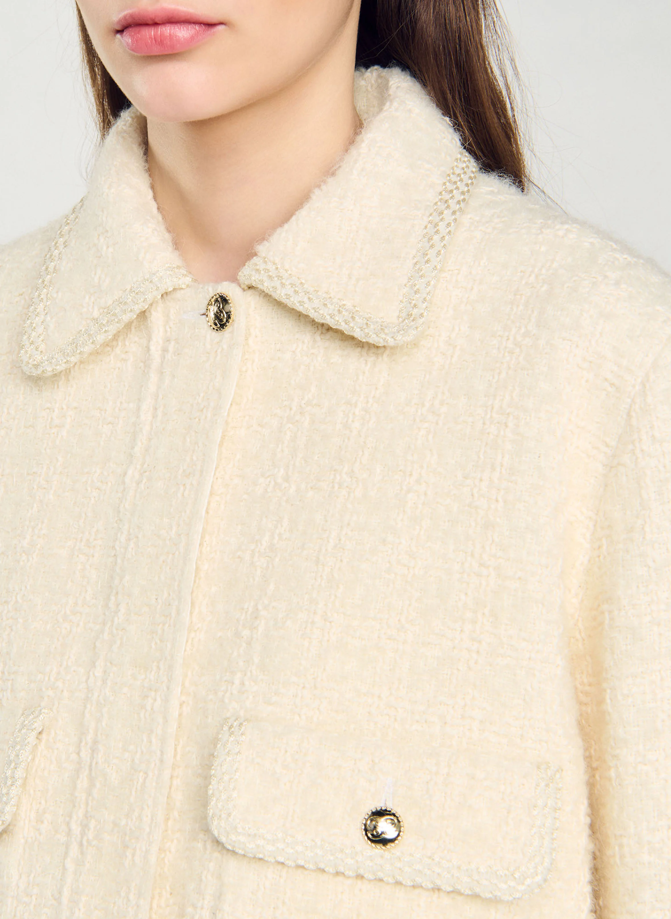 Veste col classique en coton mélangé| Blanc