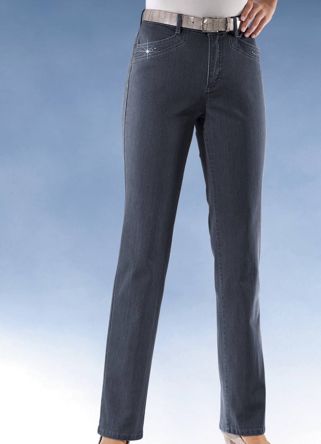 Komfortjeans verziert mit Strasssteinen in 6 Farben