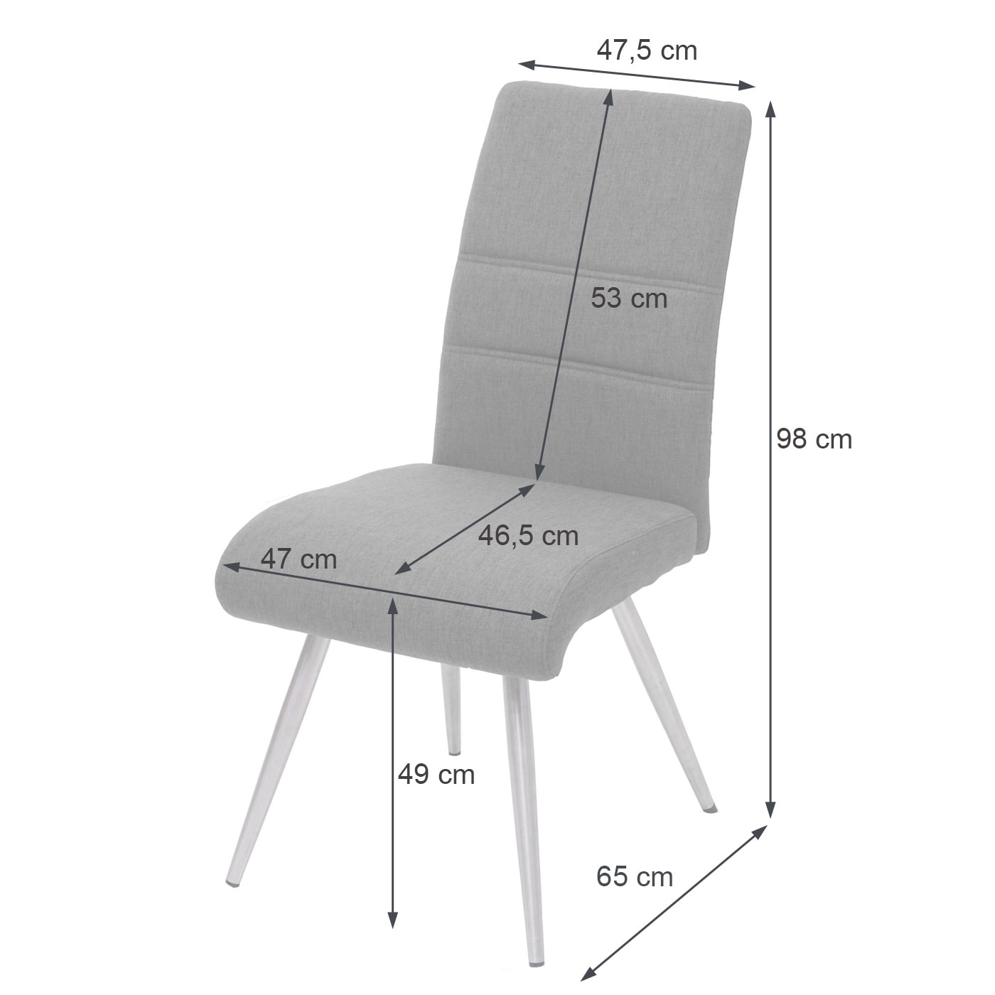 2er-Set Esszimmerstuhl MCW-G55, Küchenstuhl Stuhl, Stoff/Textil Edelstahl gebürstet ~ grau-braun