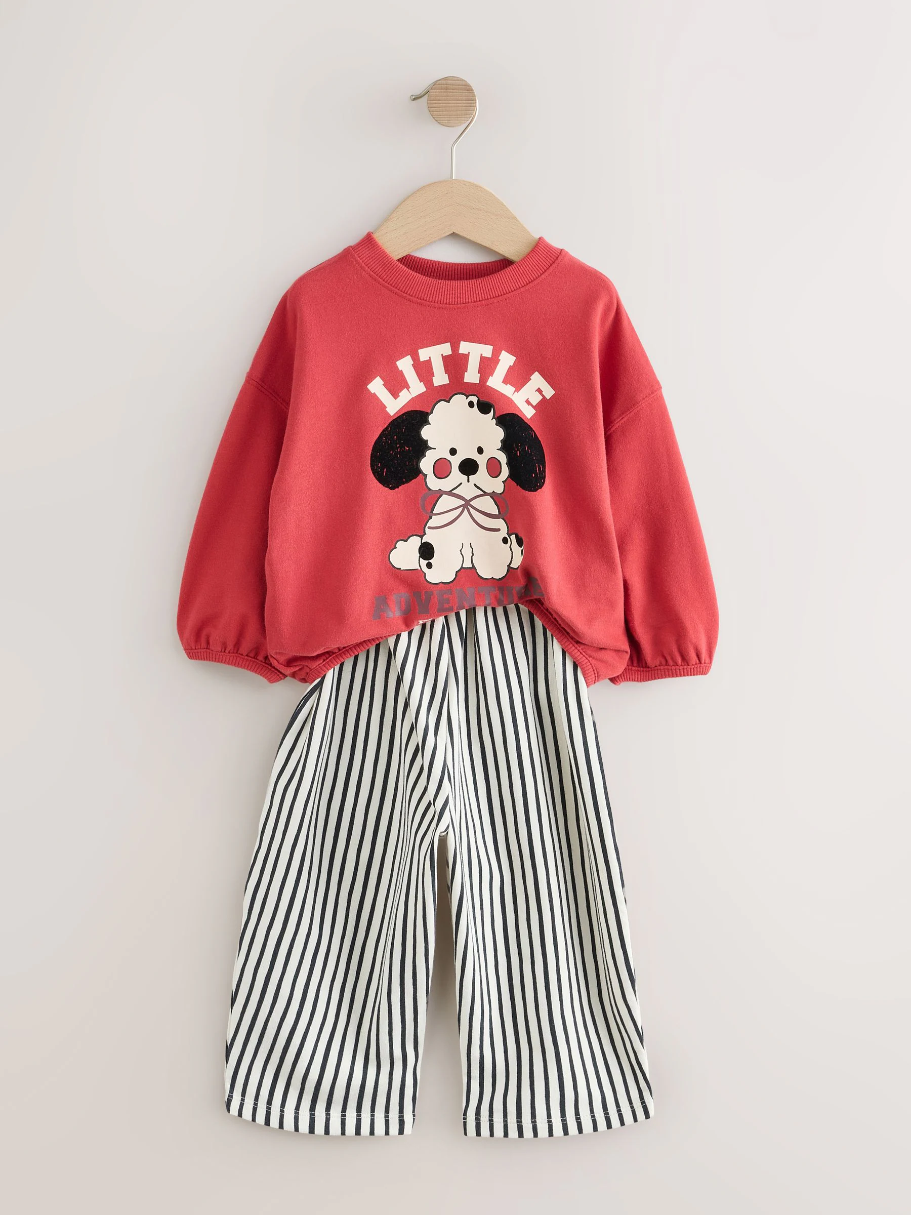 Rood met hond - Set met top met lange mouwen en broek met wijde pijpen (3mnd-7jr)