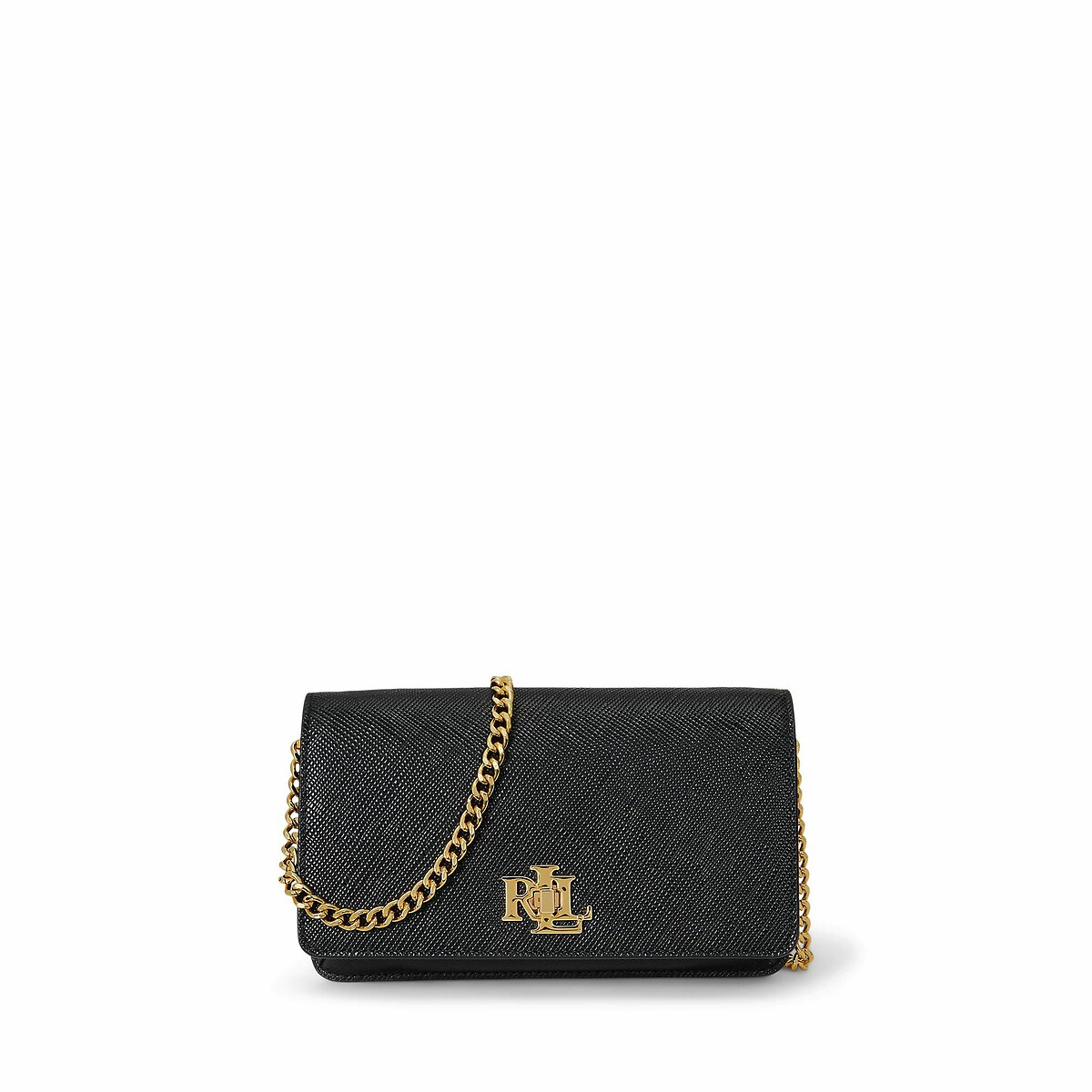 LAUREN RALPH LAUREN<br>Bolsa de mão em couro com alça de ombro em corrente