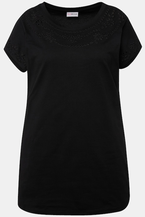 T-Shirt, oversized, Loch-Stickereien, Rundhals