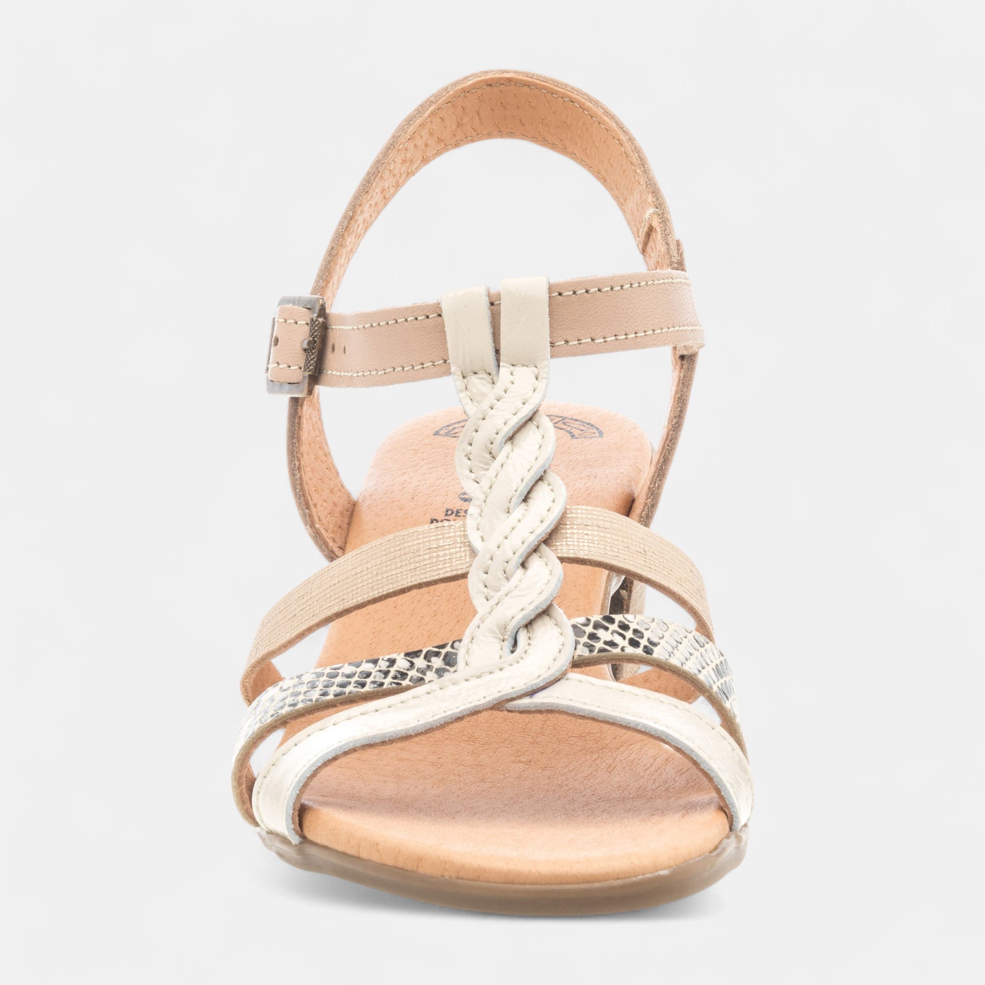 Nu-pieds à talon Femme en cuir beige