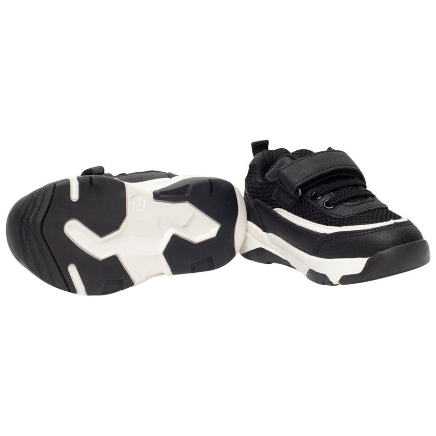 Baskets de sport empiècement en mesh et simili cuir pour garçon - Noir