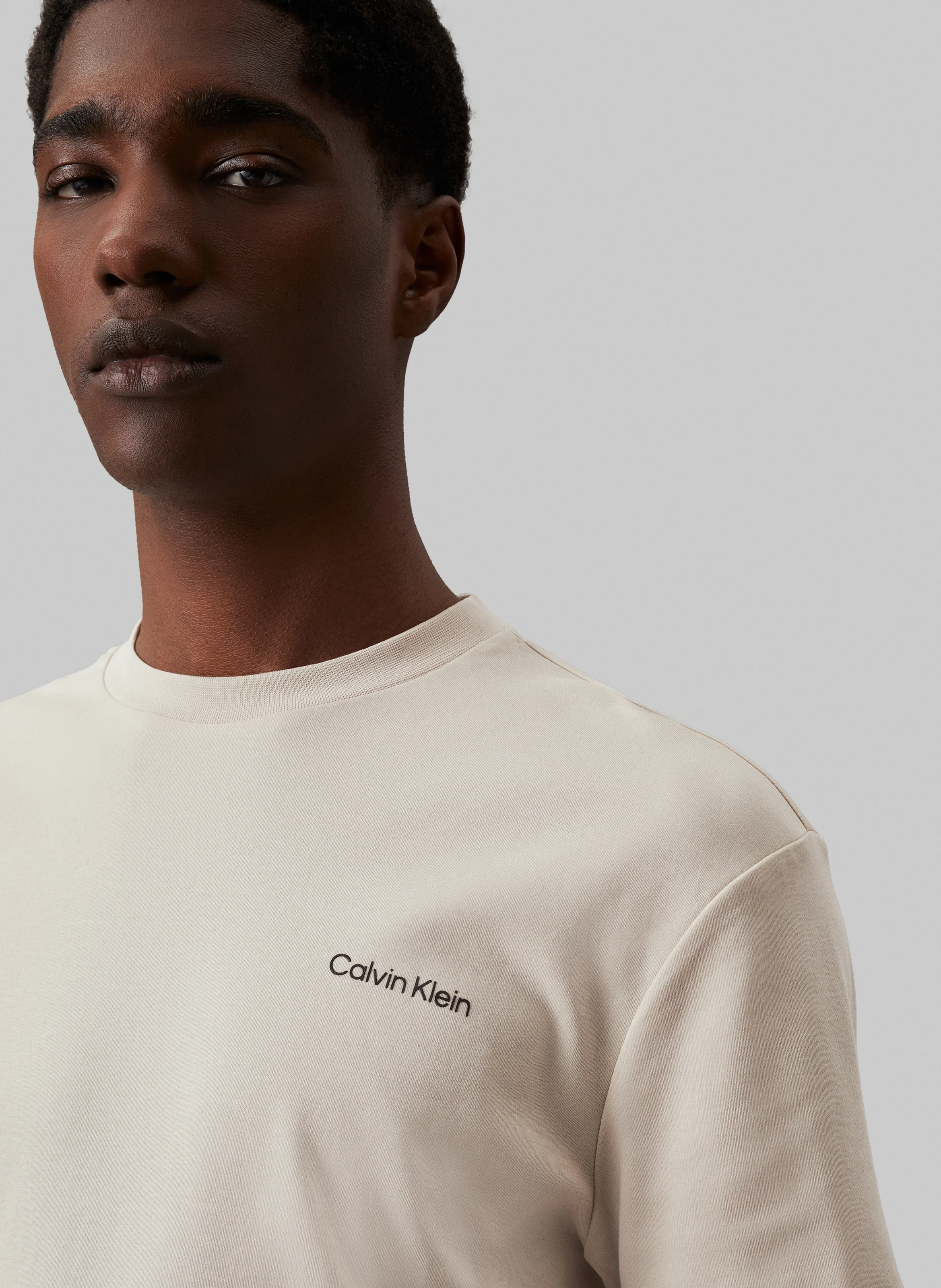 T-shirt col rond en coton bio mélangé | Beige