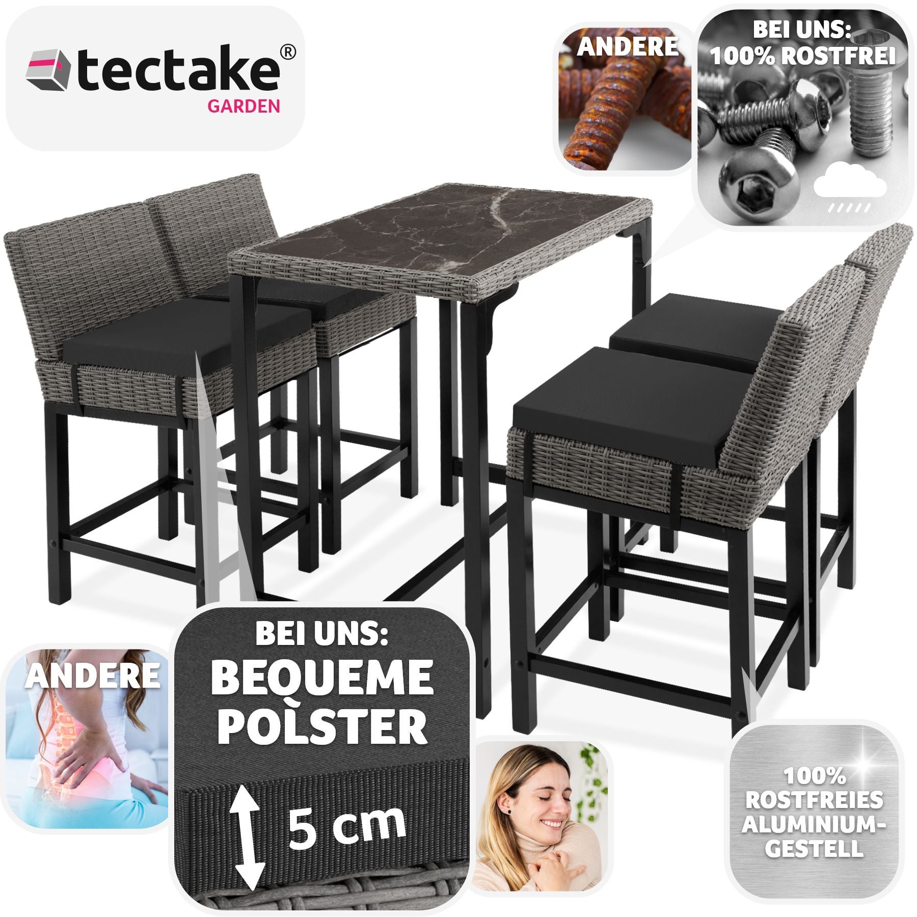 Rattan Tisch Kutina mit 4 Stühlen Latina