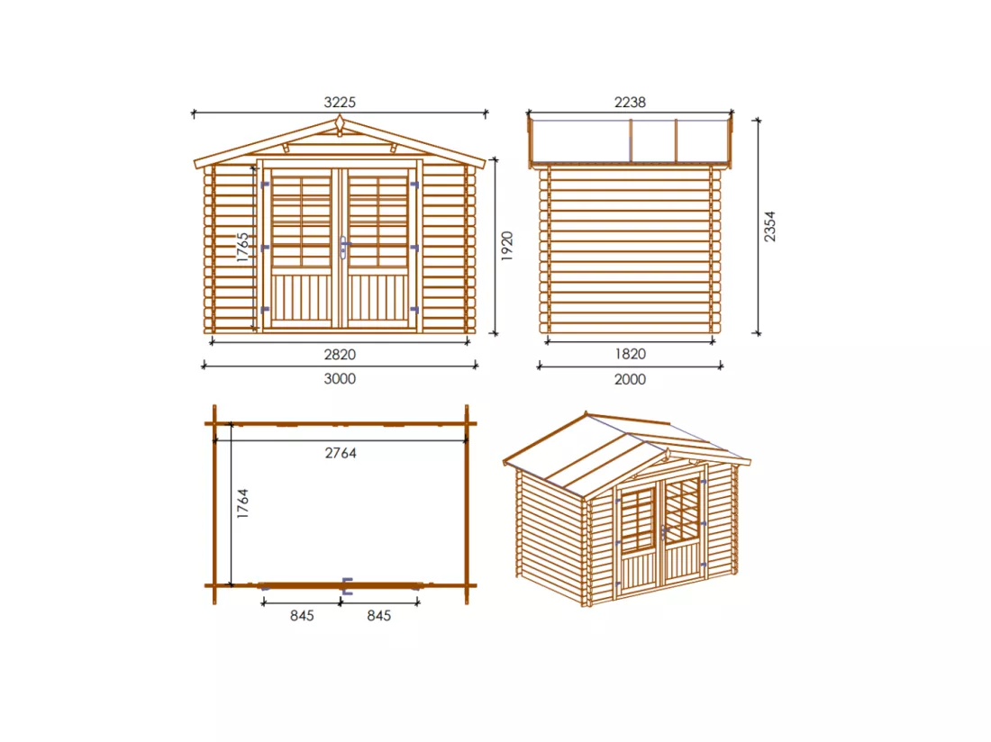 Abri de jardin en bois - 6m2 - 3x2m - Ep. 28mm - Couleur: naturel - DOM420 - ALTANKA
