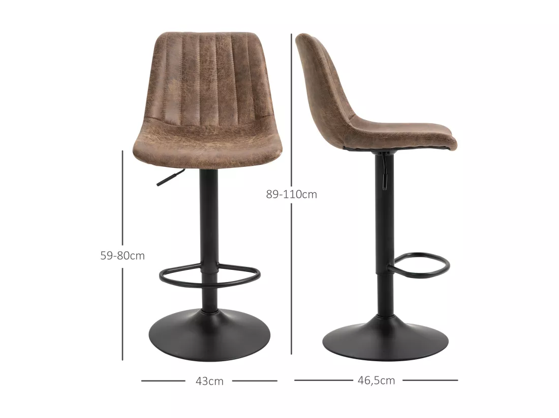 Lot de 2 tabourets de bar style vintage hauteur réglable pivotant repose-pied marron
