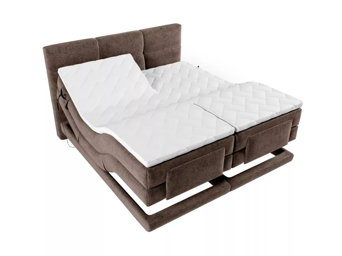 Ensemble complet boxspring tête de lit capitonnée + sommiers relaxation électrique + matelas + surmatelas - 2 x 80 x 200 cm - Tissu - Marron - LODI de PALACIO