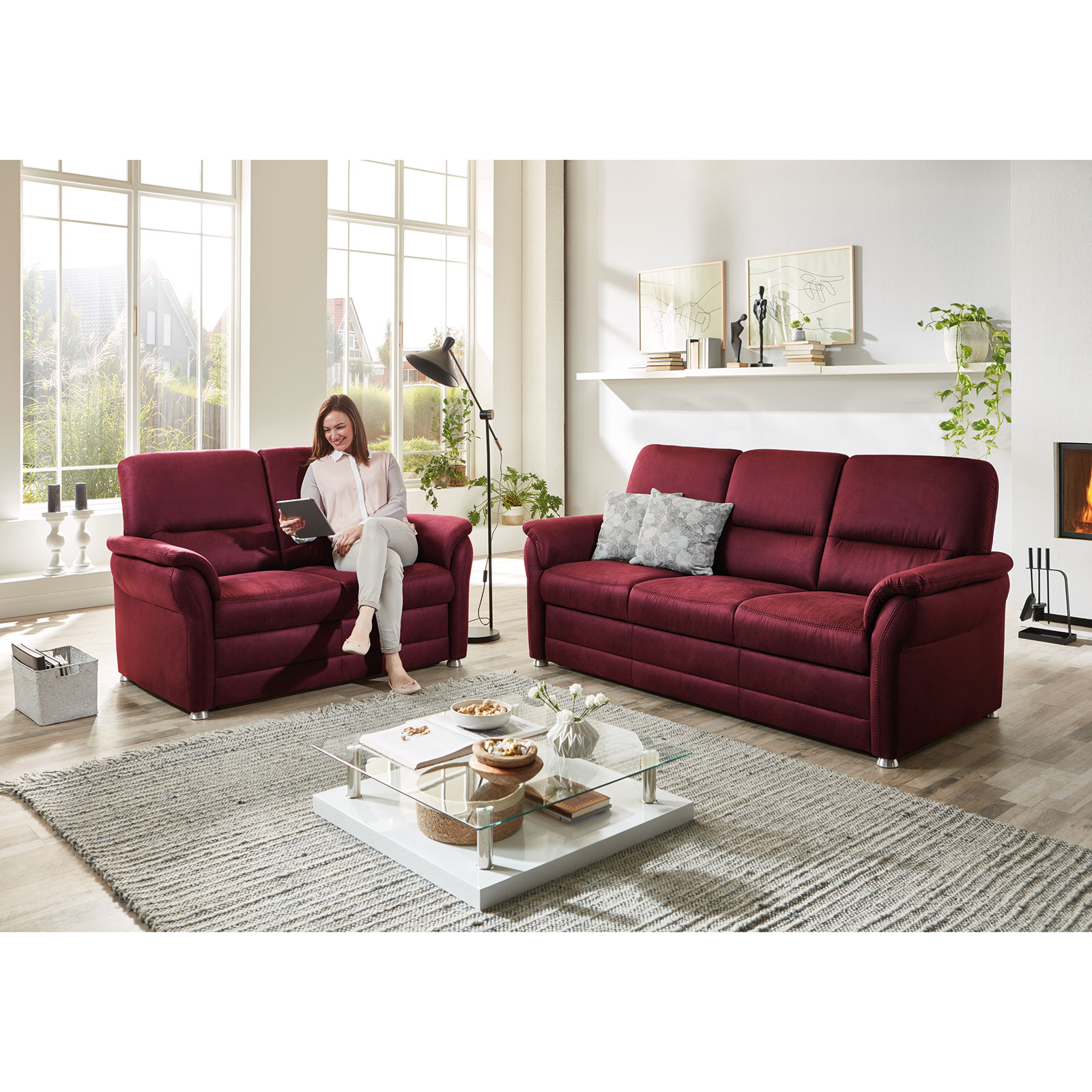 polsterpower 3-Sitzer-Sofa - wine - Microfaser