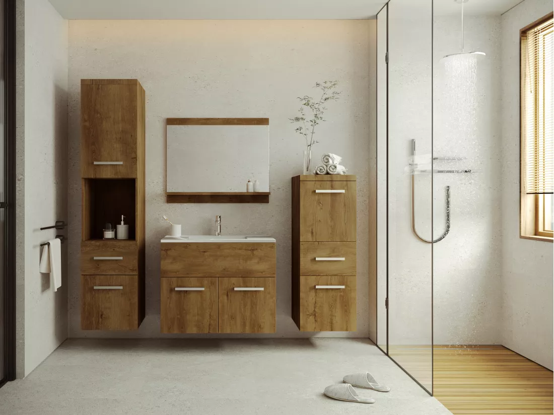 Meuble sous vasque suspendu - Coloris naturel foncé - 60 cm - CLAUDIA II