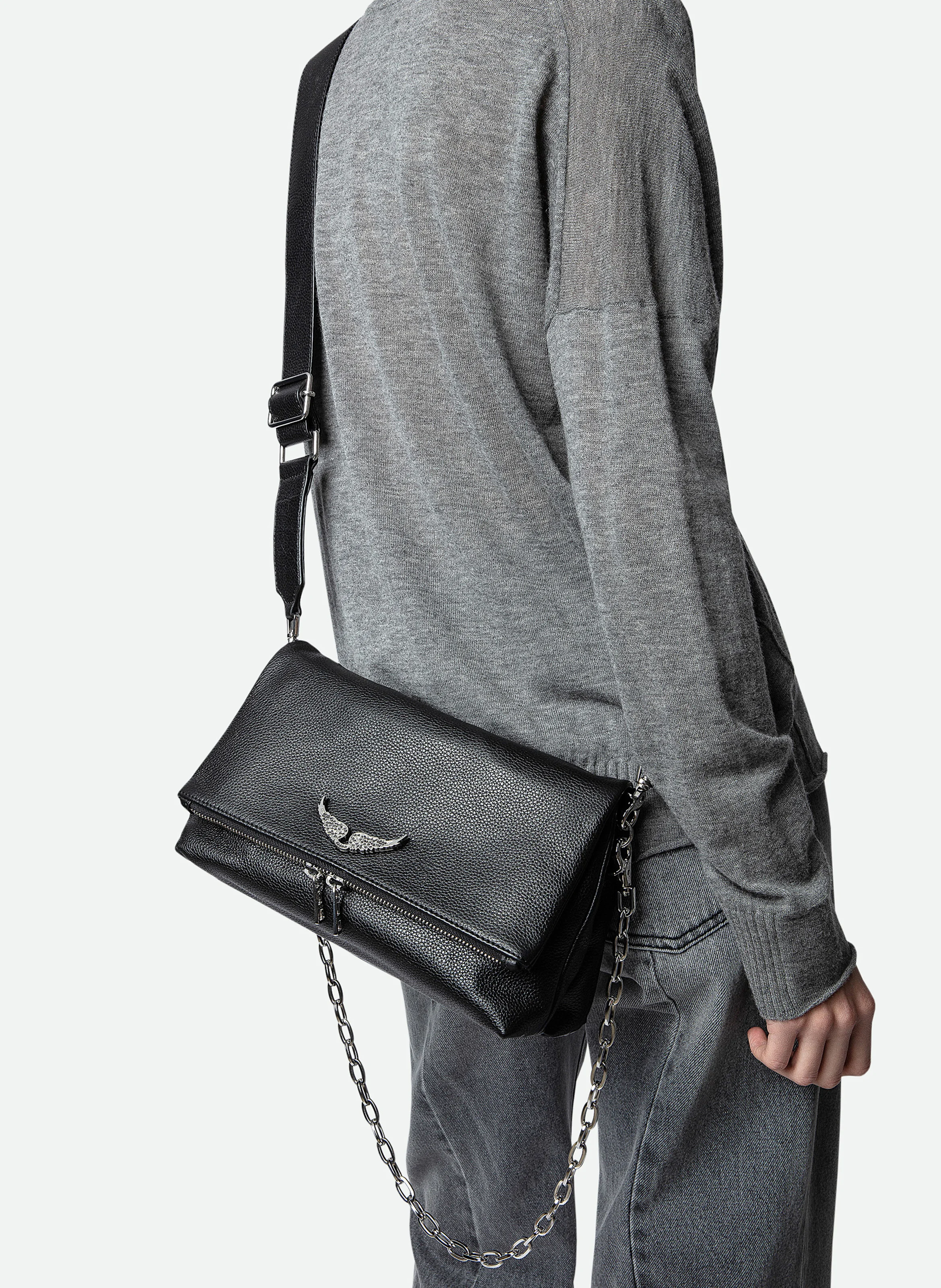 ROCKY SWING YOUR WINGS - Sac pochette en cuir zippé | Noir