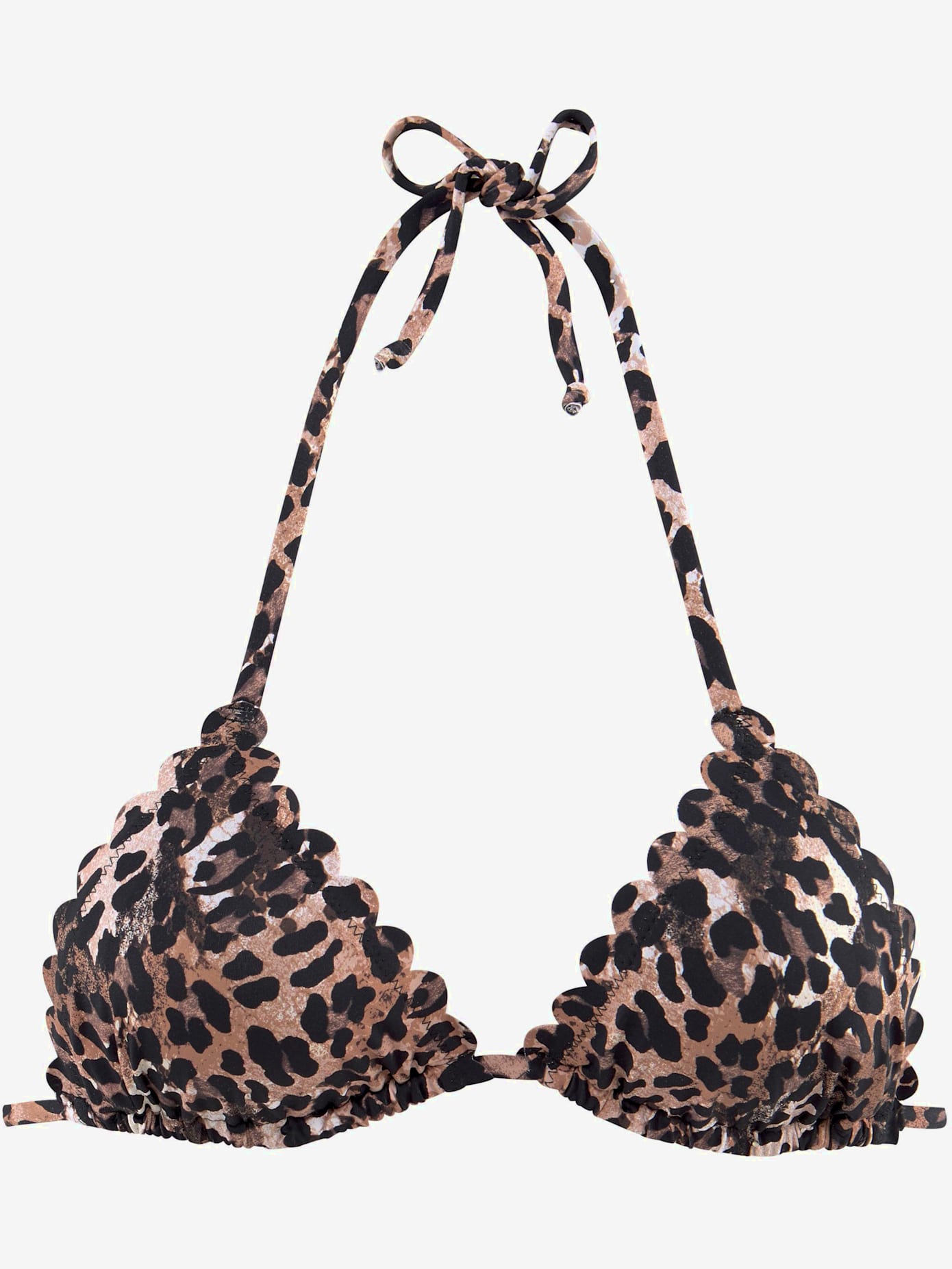 Haut de bikini triangle imprimé léopard tendance et bord ondulé