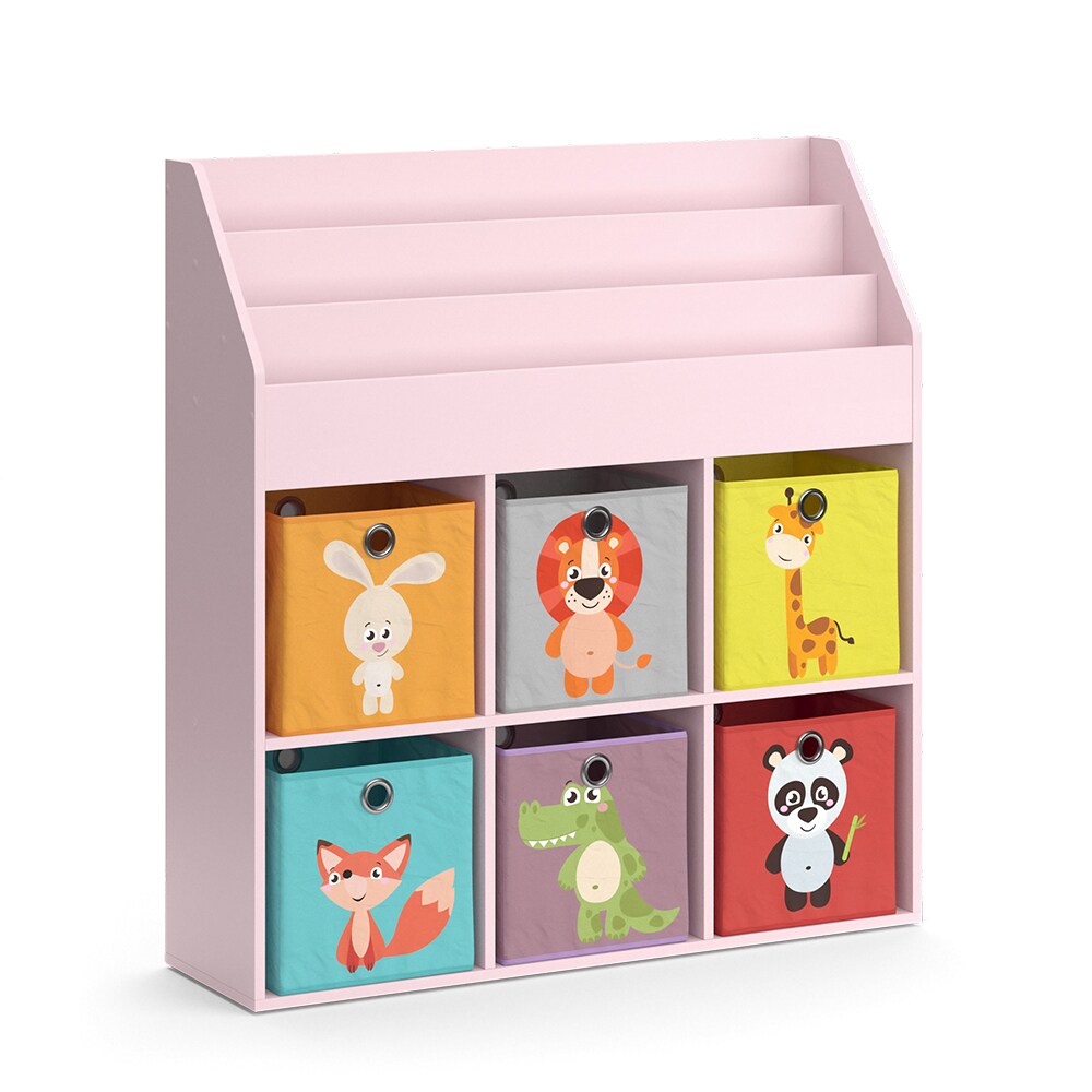 Vicco Kinderbücherregal Luigi 107 x 114 cm, Rosa, Kinderzimmerregal, Fächer, Faltboxen
