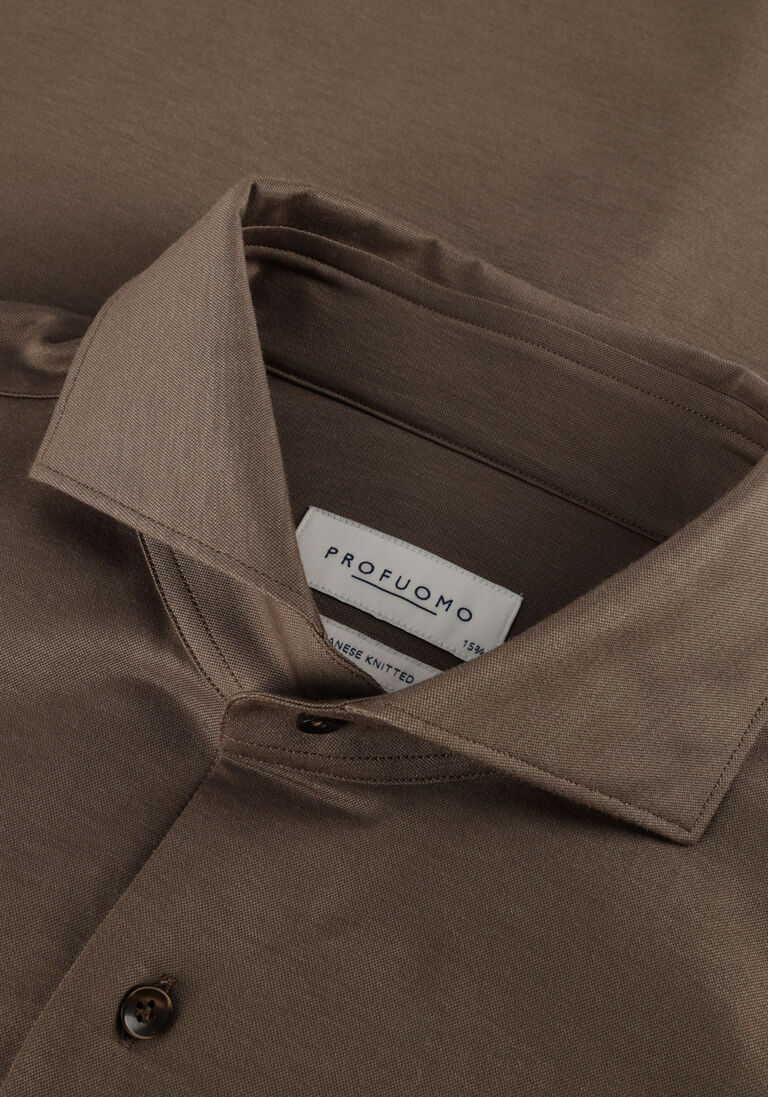 bruine profuomo klassiek overhemd shirt x-cutaway sf japanese knitted